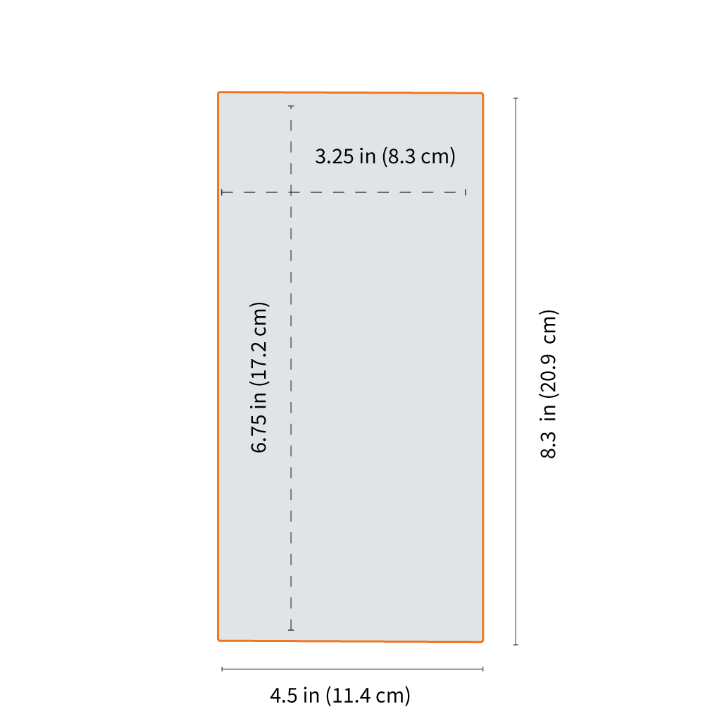 Rectangular product with dimensions labeled on a white background