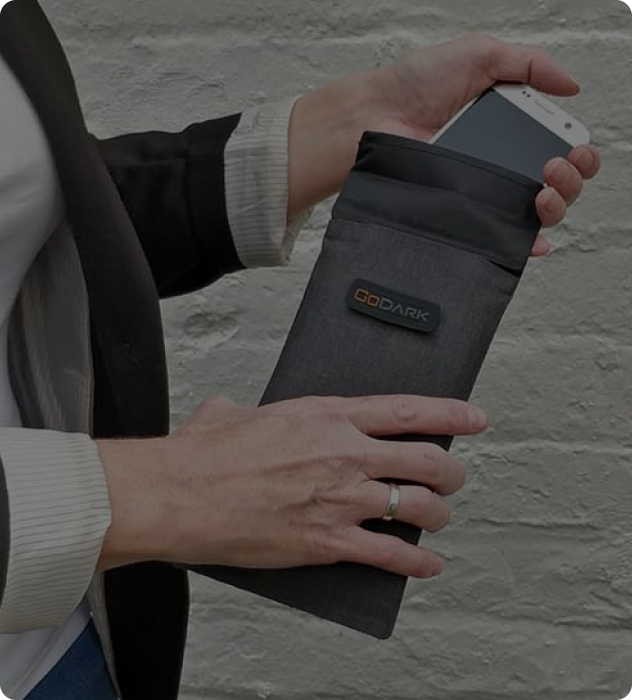GoDark phone bag with cell phone