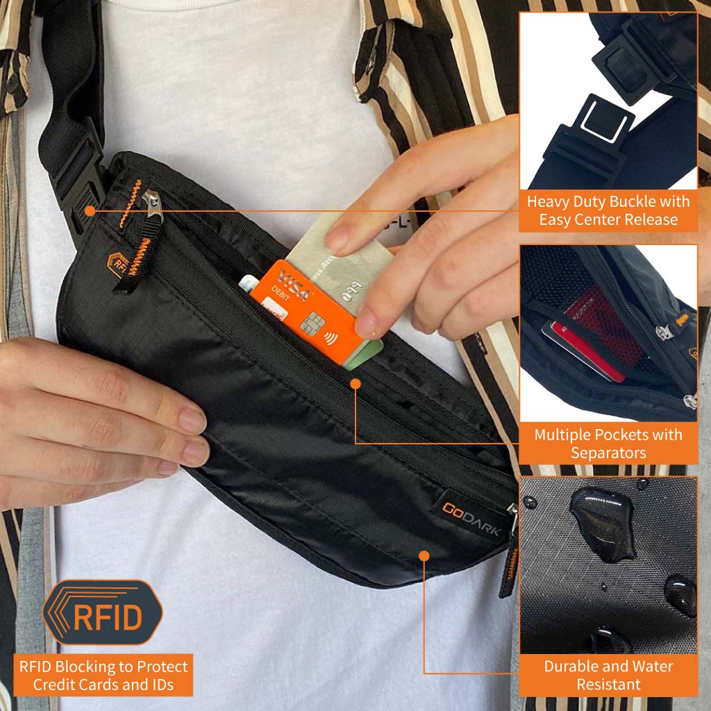GoDark RFID Blocking Waist Belt worn cross body