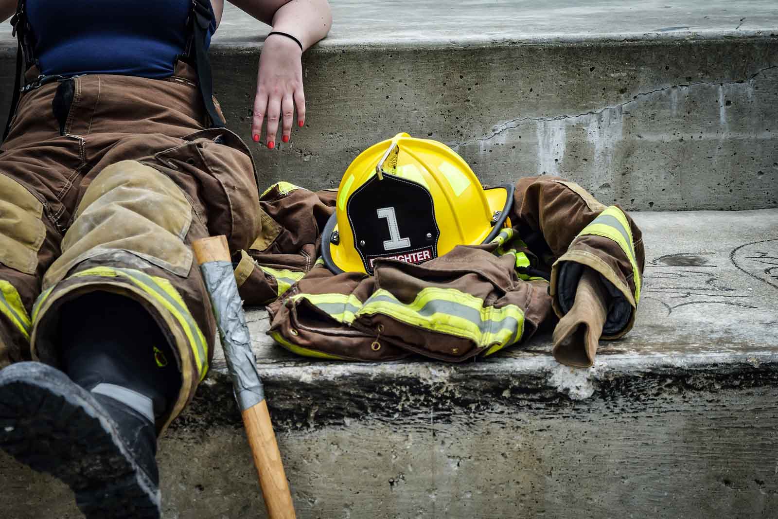 Firefighter sitting down