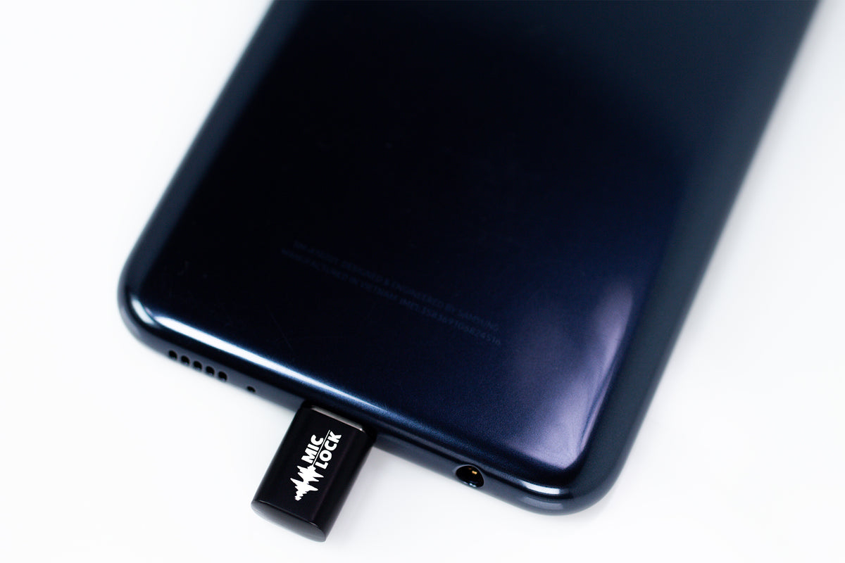 Mic-Lock USB-C plugged into phone