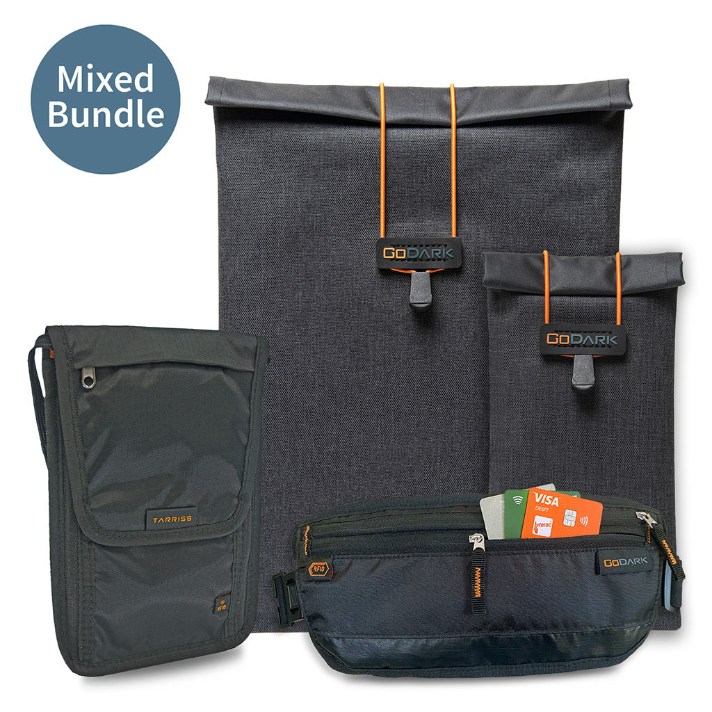 2 Faraday Bags and 2 RFID blocking bags