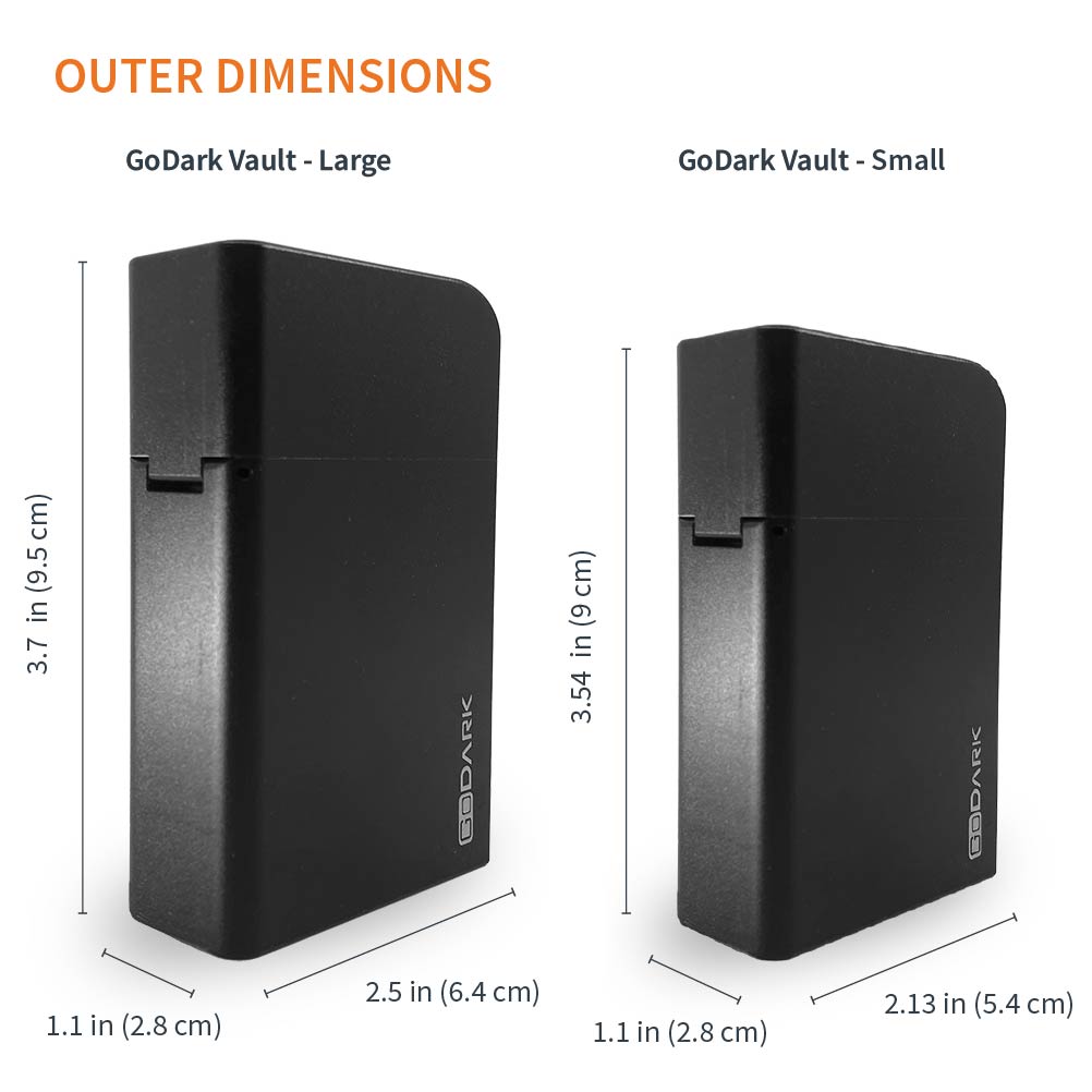 outer dimensions of the GoDark Vaults - Large and Small