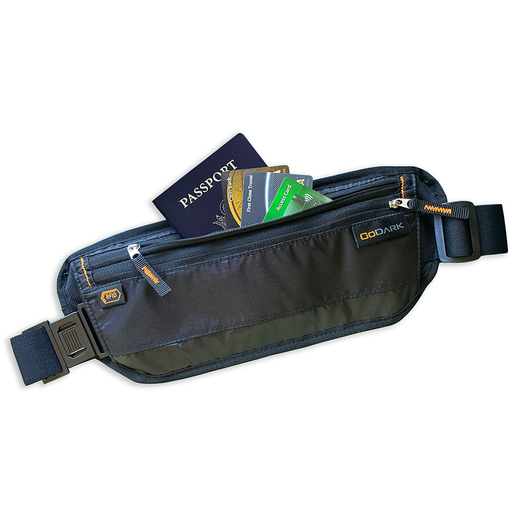 GoDark RFID Blocking Waist Belt with Passport and credit cards
