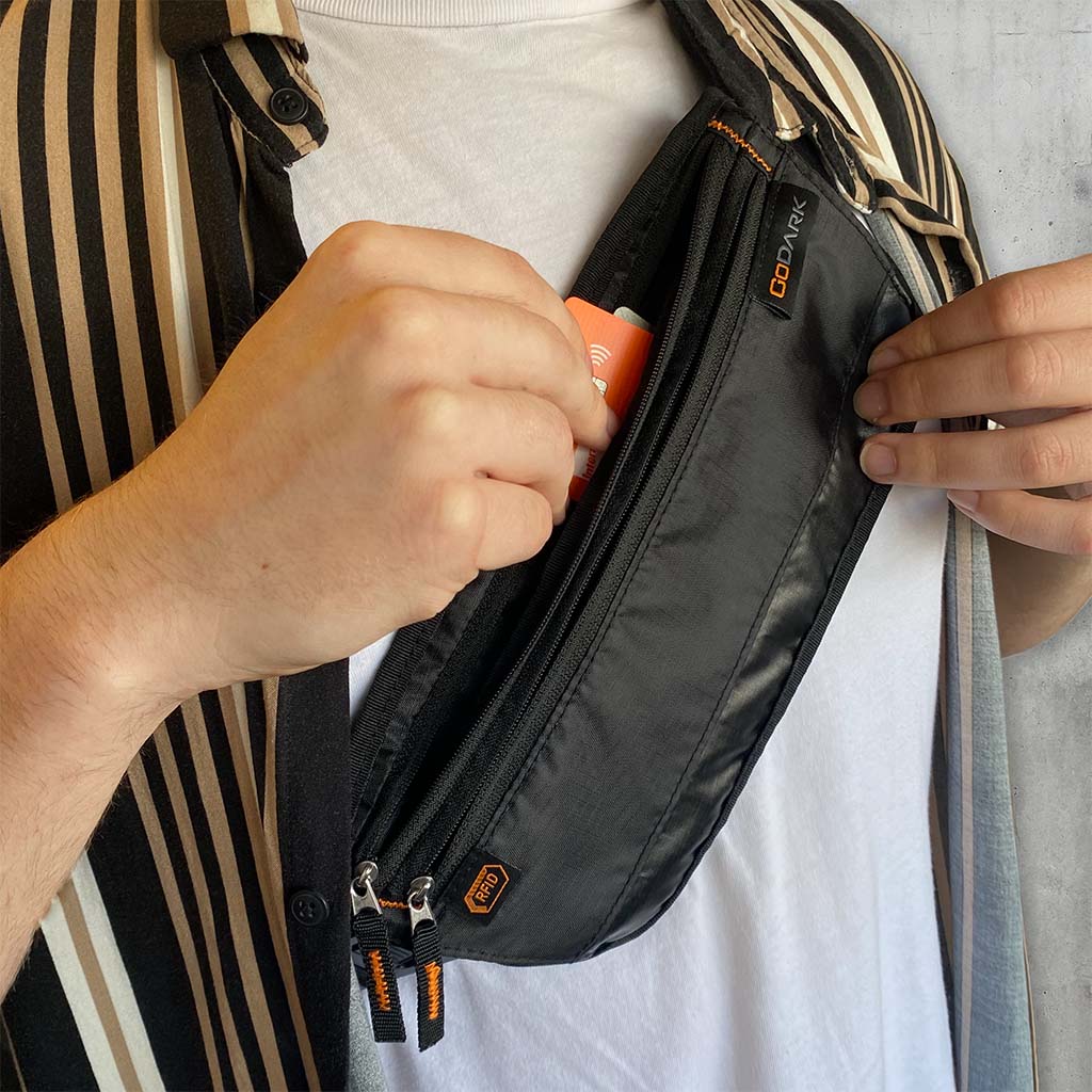 Wear the GoDark RFID Waist Belt under a shirt and across your body